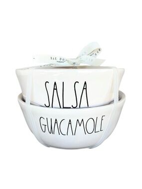 Rae Dunn White Ceramic Salsa & Guacamole Bowls Set